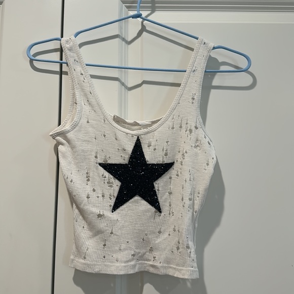 LF Stores Emma & Sam Star Patch Poor Boy Tank | White and Black | M - Picture 1 of 6